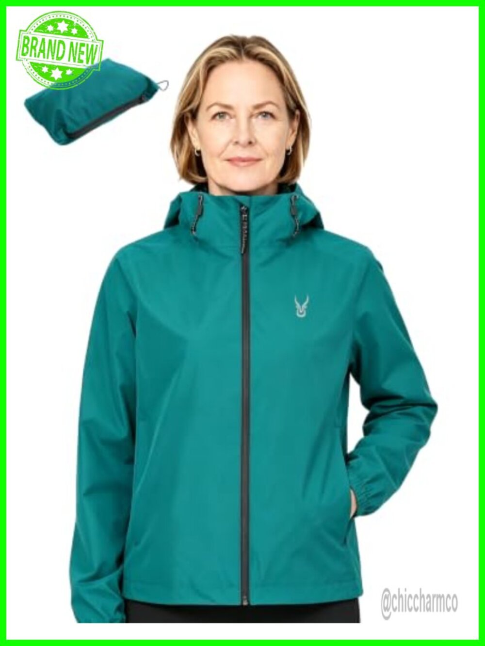 Women's Lightweight Waterproof Rain Jacket Hooded Windproof Packable